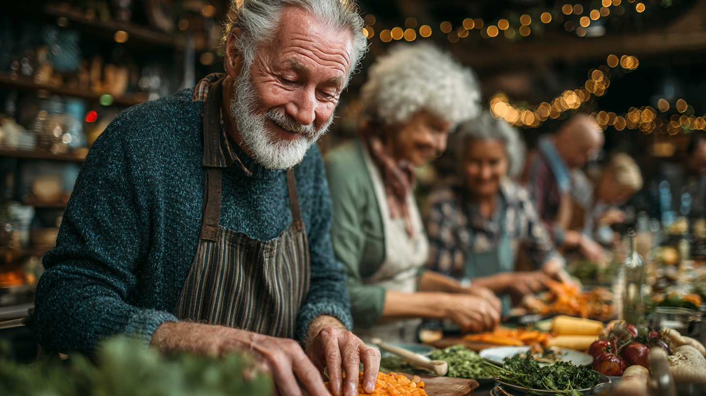 Mehrgenerationen-Familie beim gemeinsamen Essen am gedeckten Tisch